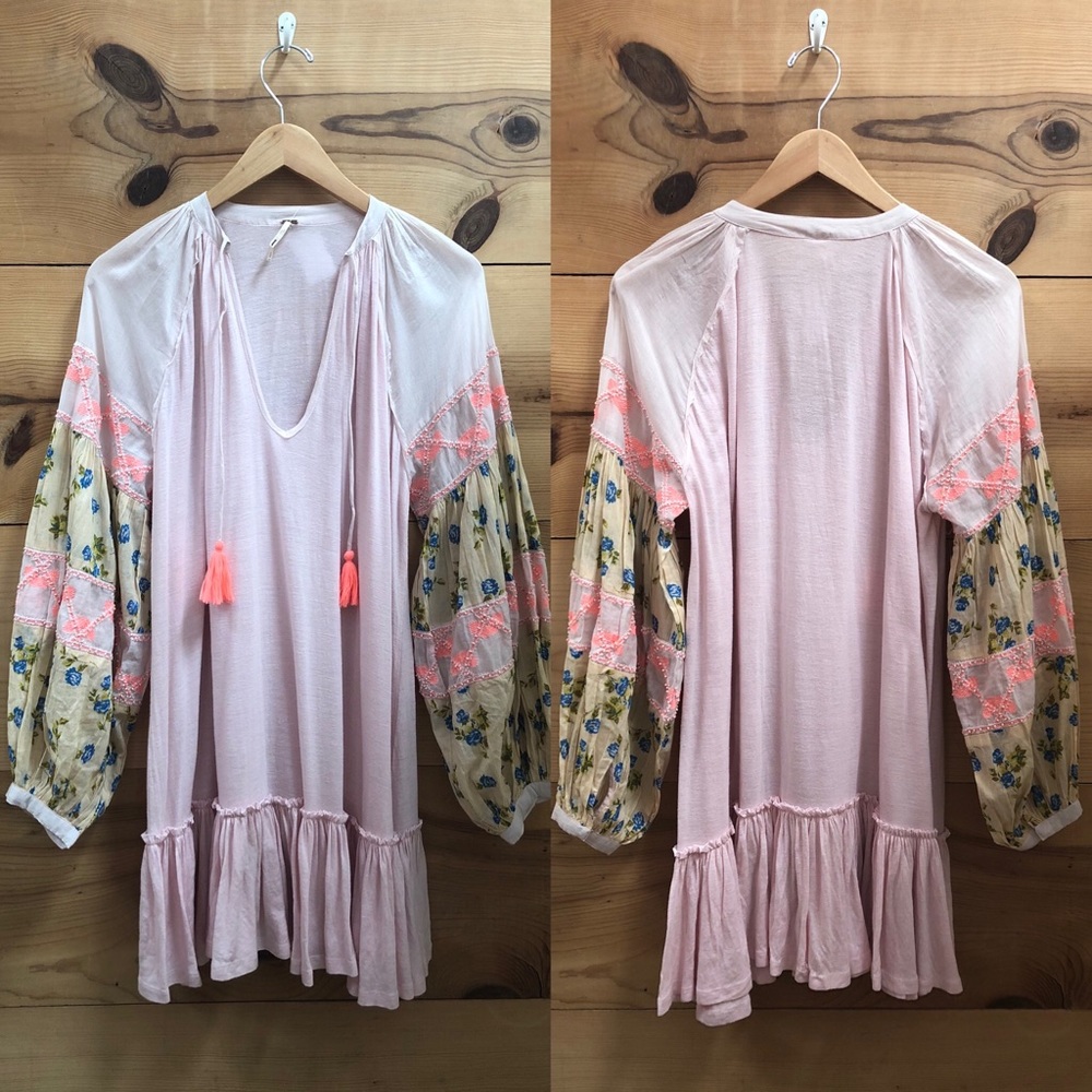 Free people pink balloon sleeve floral minidress